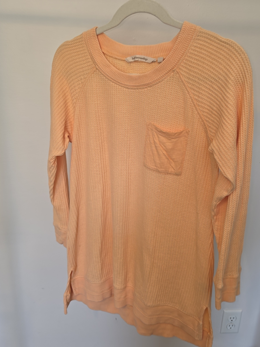 Soft Surroundings Peach Waffle-Knit Long Sleeve Pullover